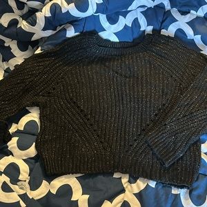 American Eagle black cropped keyhole back sweater